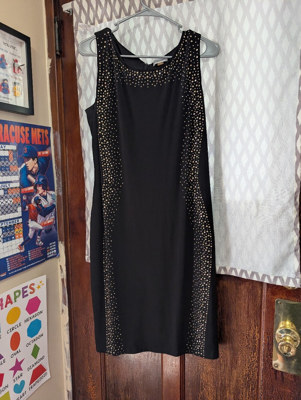 Calvin Klein Black Sleeveless Mini Dress with Gold Stud Accents
